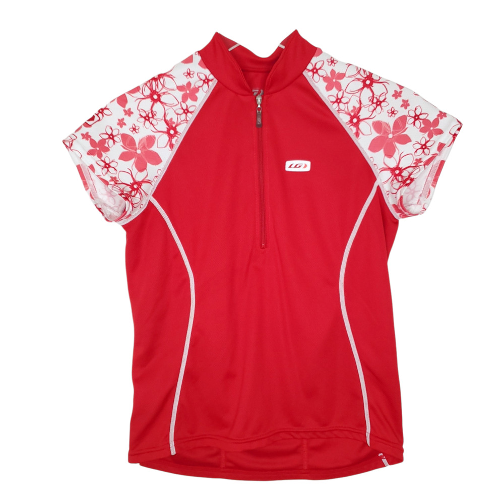LG Louis Garneau 1/2 Zip Cycling Top M Red Floral Short Sleeve Jersey